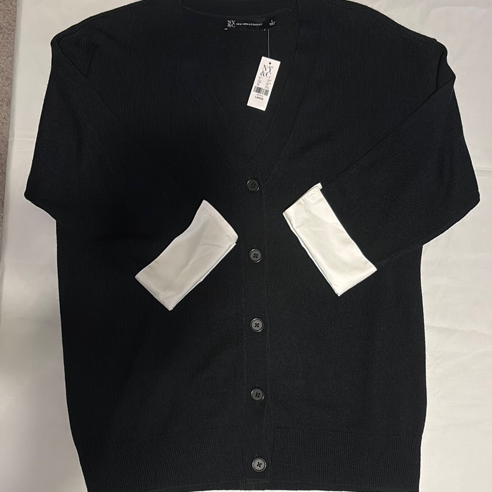 New York & Company Black Cardigan with White Accents